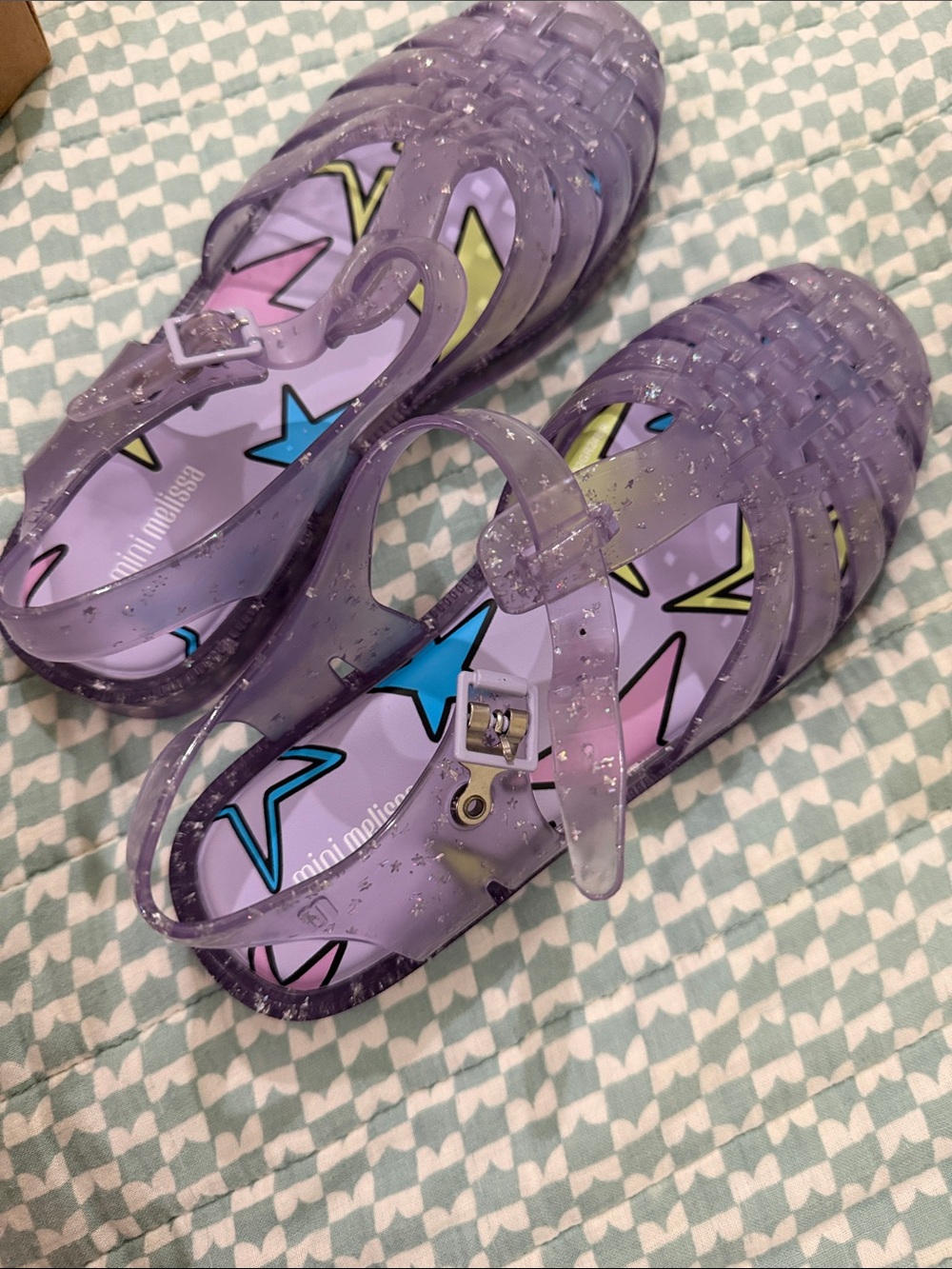 Mini Melissa Lilac Glitter Jelly Sandals with Star Insole